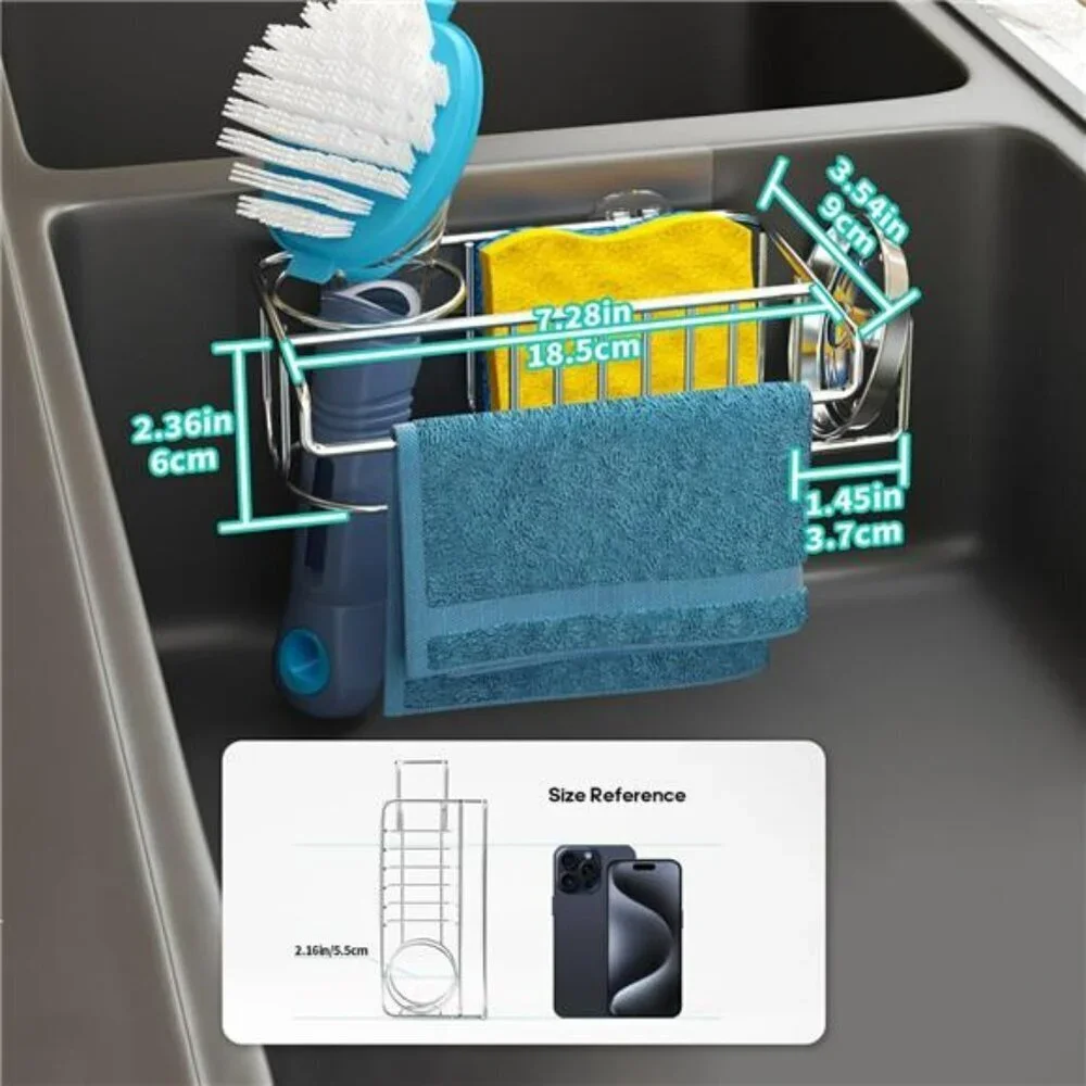 HapiRm Adhesive Sink Caddy 4 in 1 Sponge Holder Stainless Steel Kitchen Organize